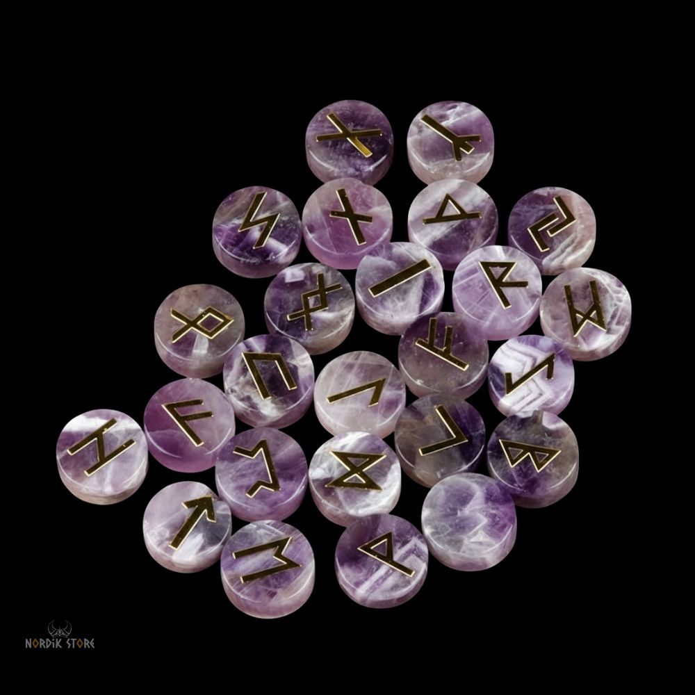 25 runes vikings Runda en améthyste, cadeau homme et femme