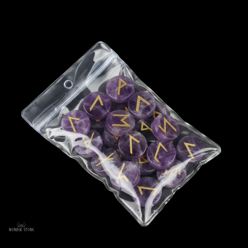 25 runes vikings Runda en améthyste, cadeau