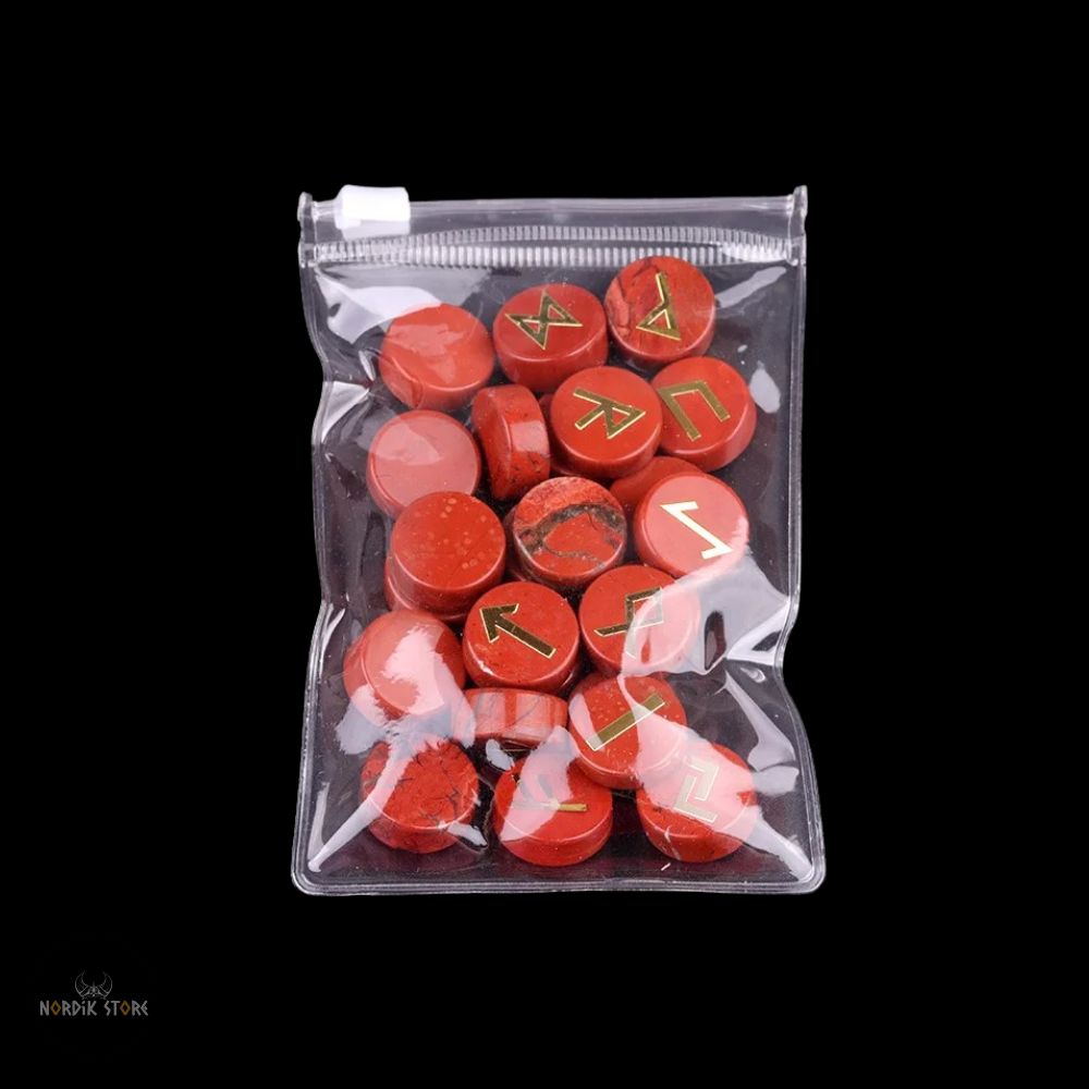 25 runes viking Runda jaspe rouge, cadeau