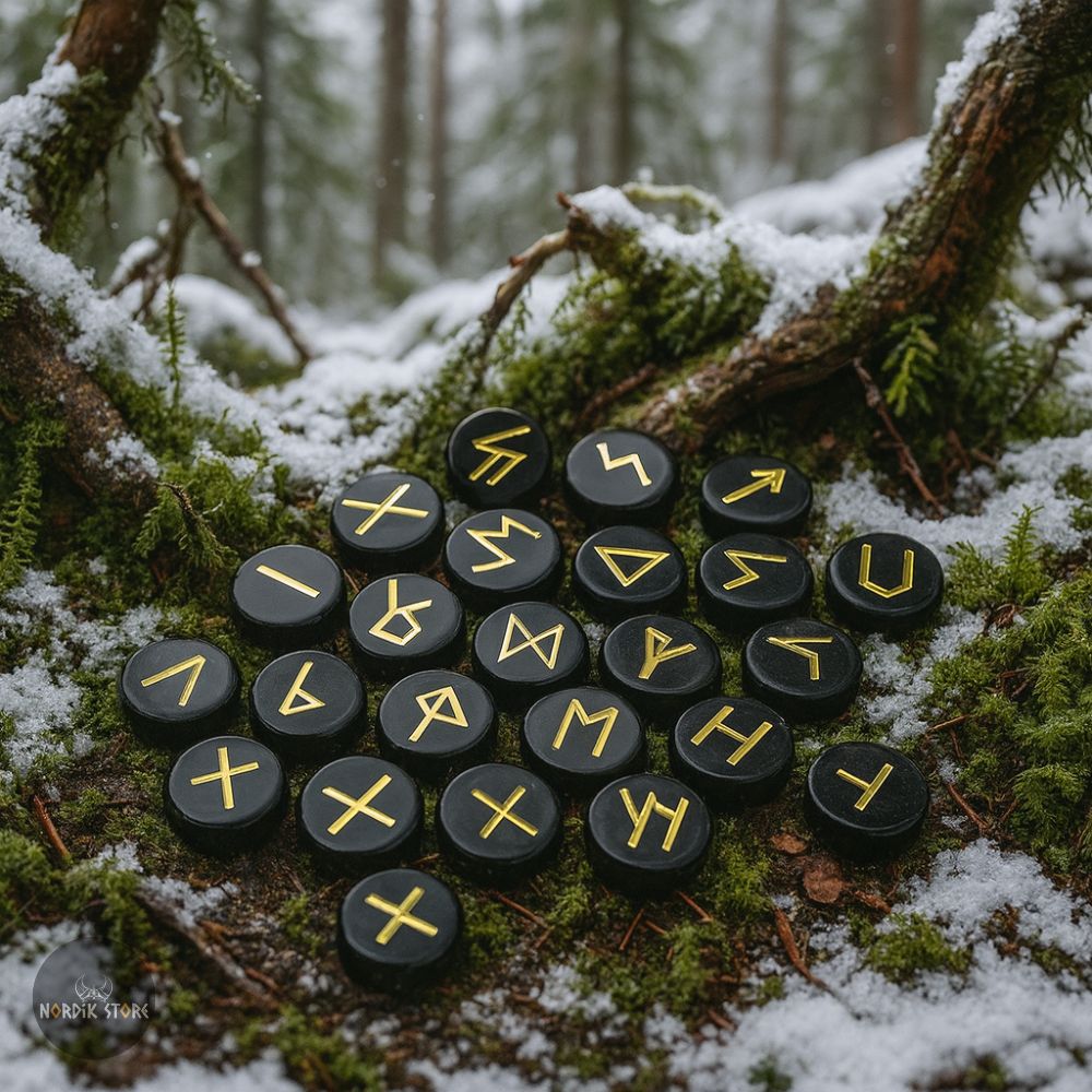 25 runes vikings Runda obsidienne, cadeau de divination pour homme et femme