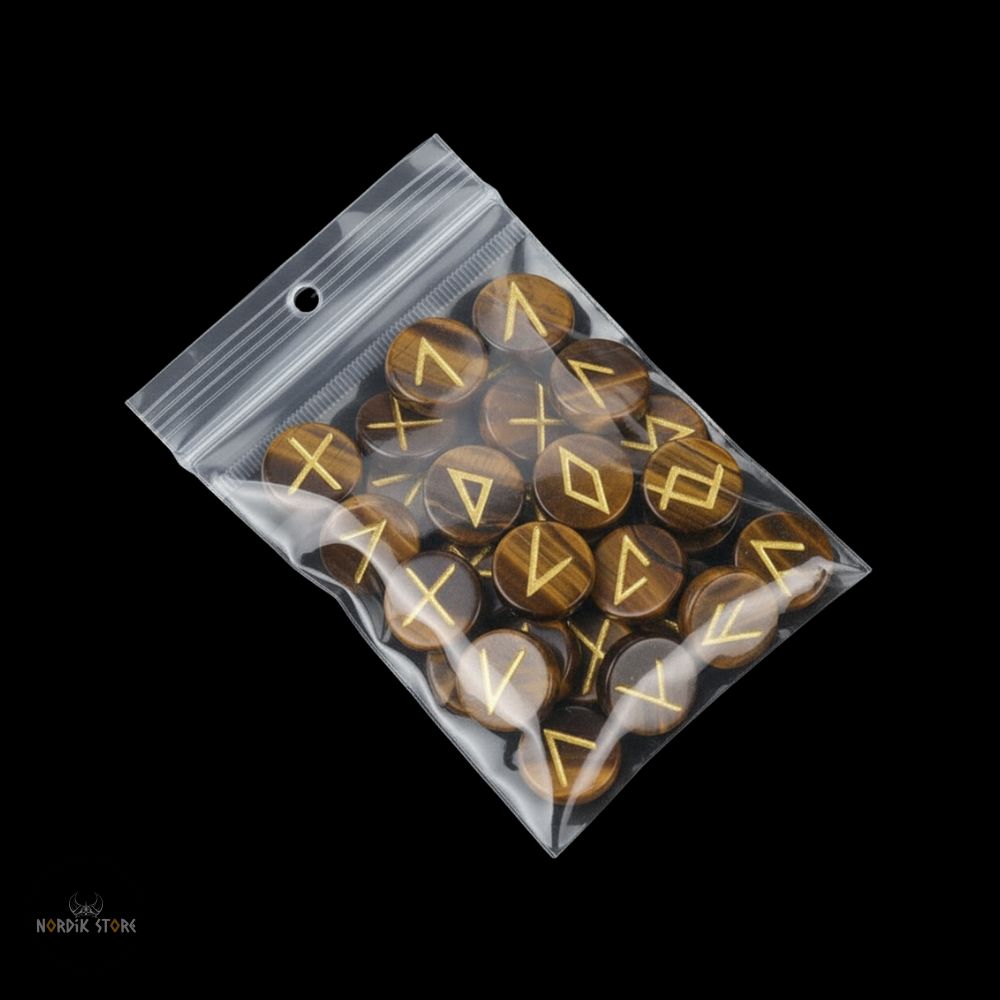 25 runes viking Runda Œil de Tigre, cadeau de divination pour homme et femme
