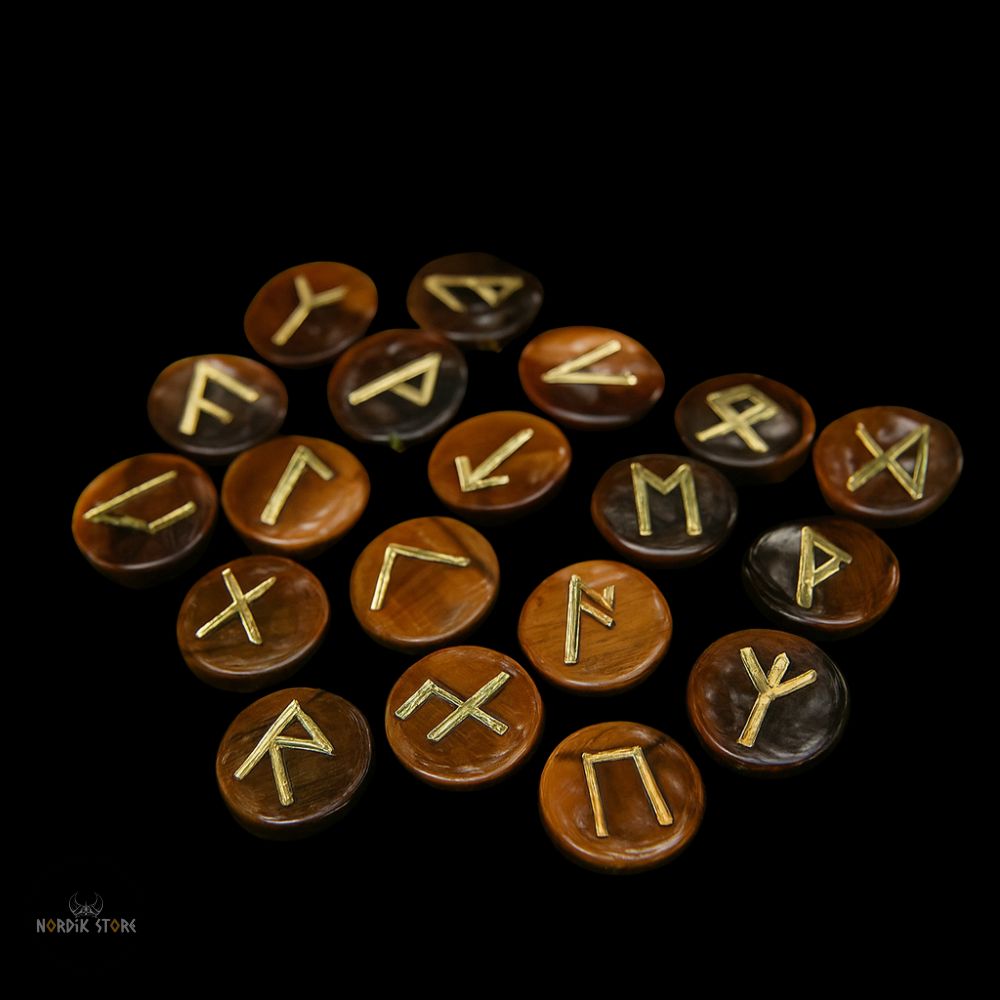 25 runes viking Runda Œil de Tigre, cadeau de divination