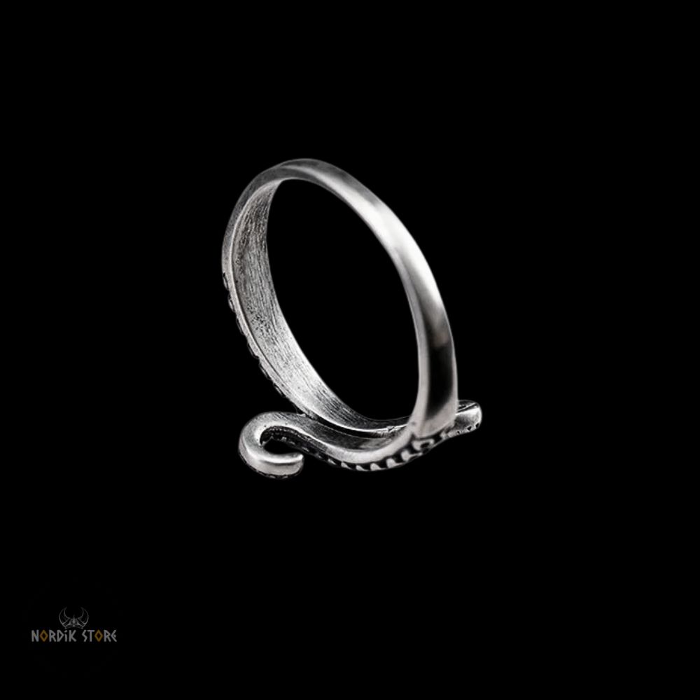 anneau viking le Kraken en platine et argent, cadeau femme, homme