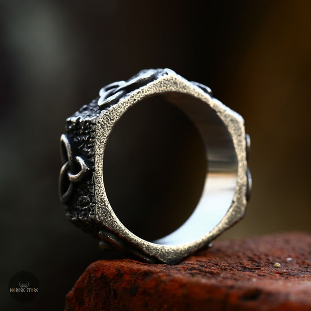 bague et anneau viking Trinité des Braves en acier, cadeau homme et femme