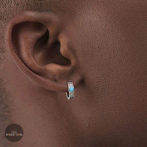 boucles d’oreilles viking larmes d’Idunn en acier et turquoise, cadeau homme