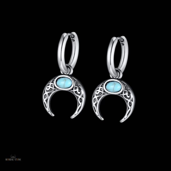 boucles d’oreilles viking Lune de Freyja en acier et turquoise, cadeau