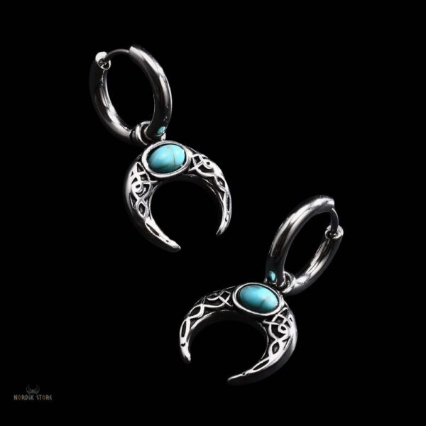 boucles d’oreilles viking Lune de Freyja en acier et turquoise, cadeau homme et femme