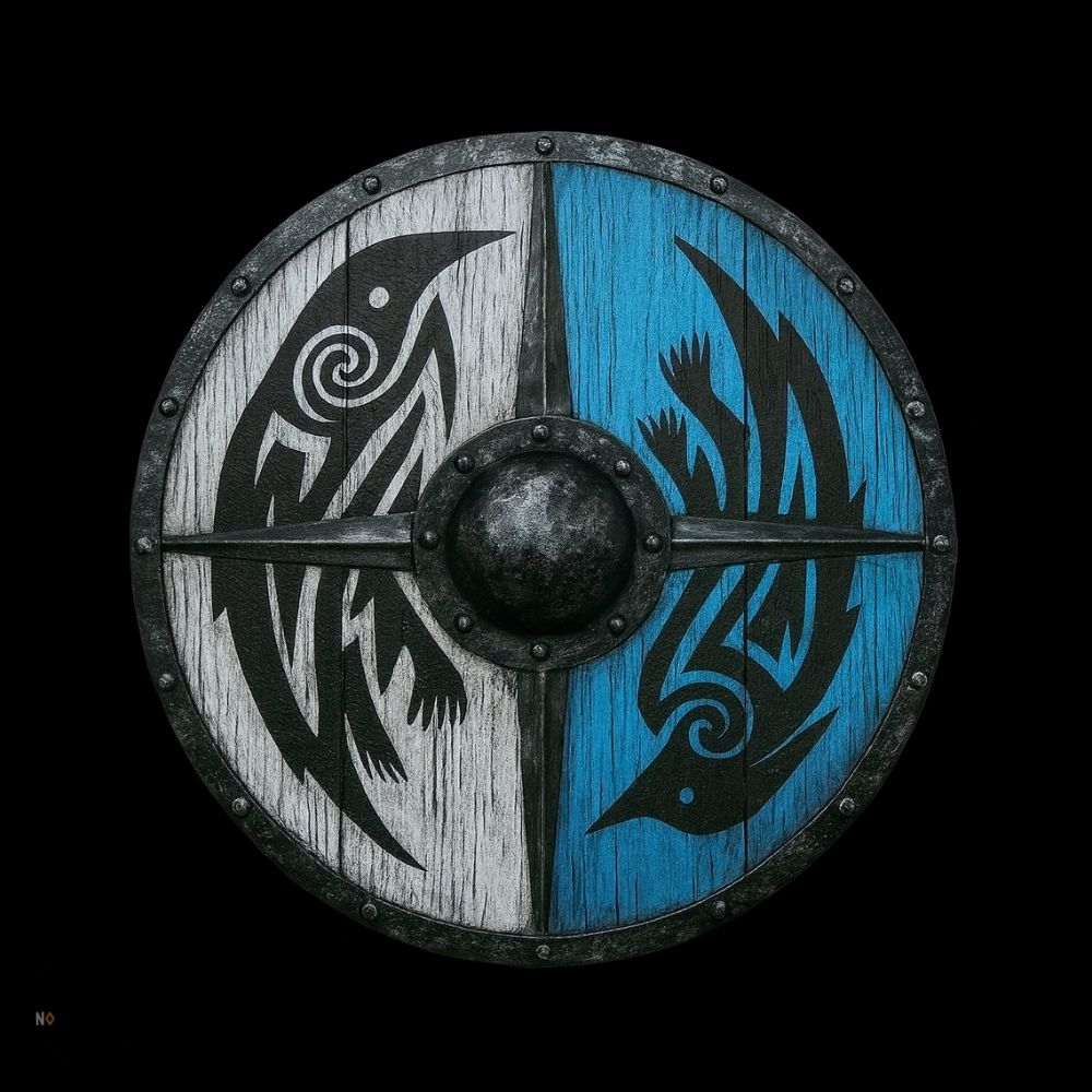 bouclier viking corbeaux Huginn et Muninn en acier et bois, cadeau de décoration