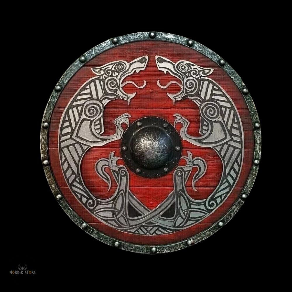 bouclier viking sang du drakkar, cadeau décoration maison pour homme