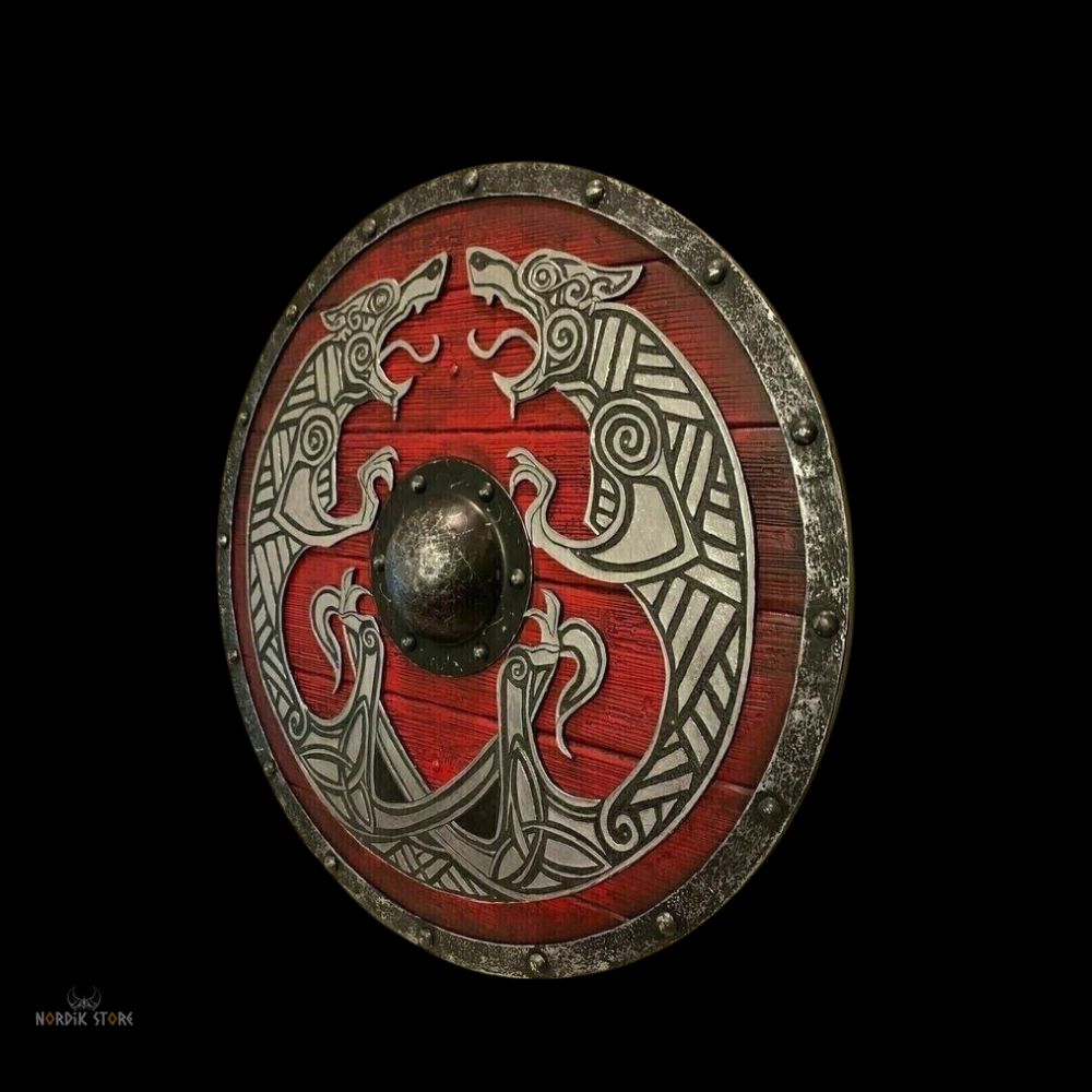 Bouclier viking sang du drakkar loup jelling, cadeau décoration