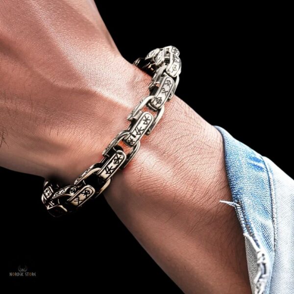 bracelet viking Gleipnir d’Or et argent acier, cadeau homme et ados
