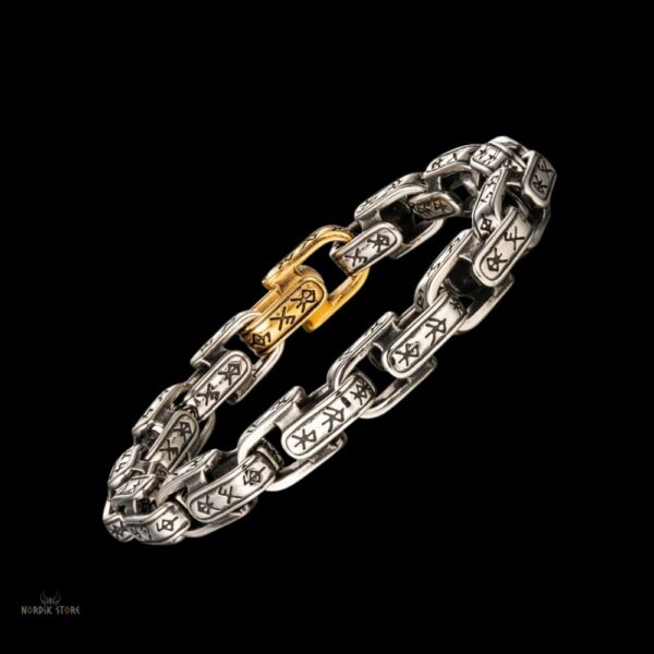 bracelet viking Gleipnir d’Or et argent acier, cadeau homme