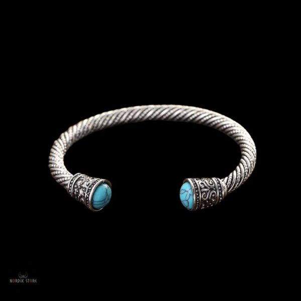 bracelet Viking Larmes d’Asgard en acier et pierre turquoise, cadeau homme et femme