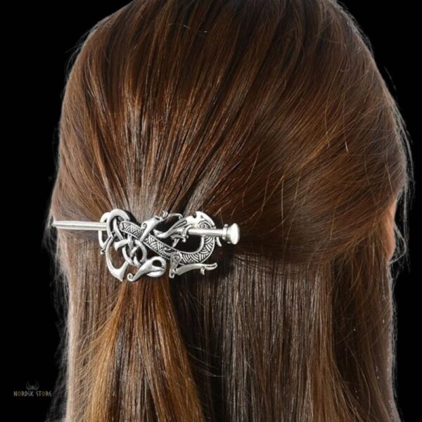 Broche à cheveux, fibule viking Serpent de Midgard, cadeau femme et ados