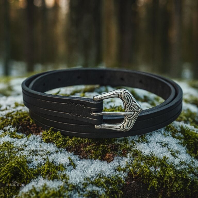 ceinture viking Floki en cuir et zinc argent, cadeau homme