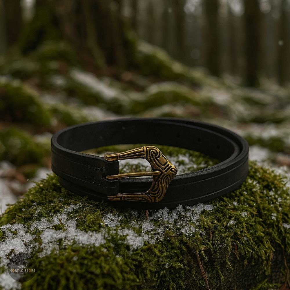 ceinture viking Floki en cuir et zinc bronze, cadeau homme