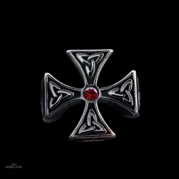 chevalière viking Harald à la Dent bleue et triquetra en acier, cadeau homme