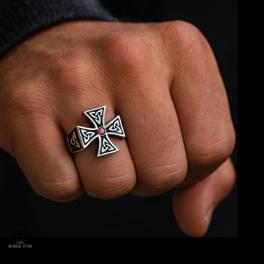 chevalière viking Harald à la Dent bleue et triquetra, cadeau homme