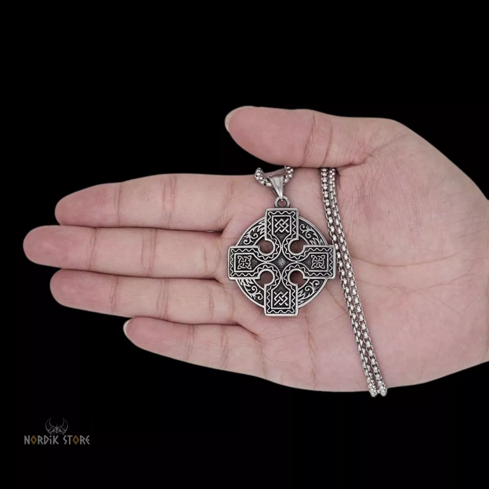 collier viking Croix Sacrée de Midgard en acier, cadeau pour homme et femme