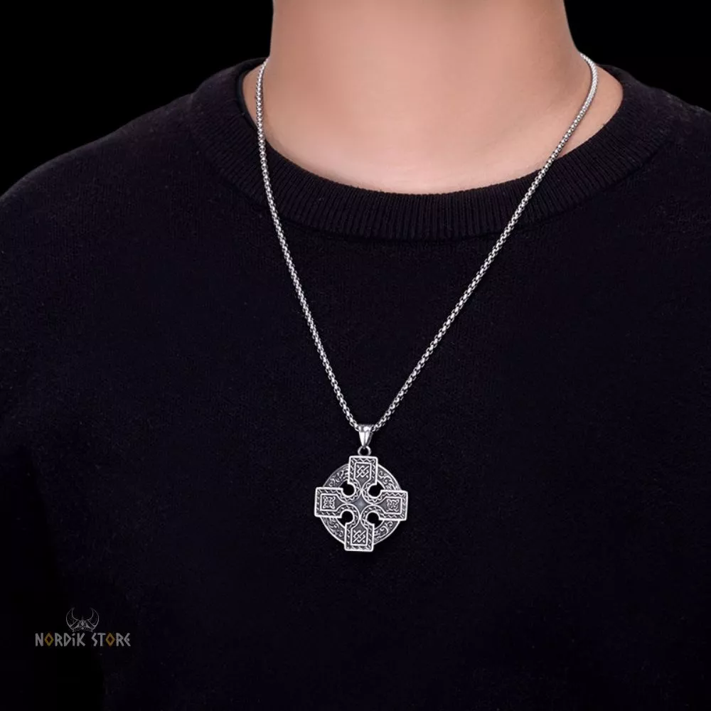 collier viking Croix Sacrée de Midgard en acier, cadeau pour homme