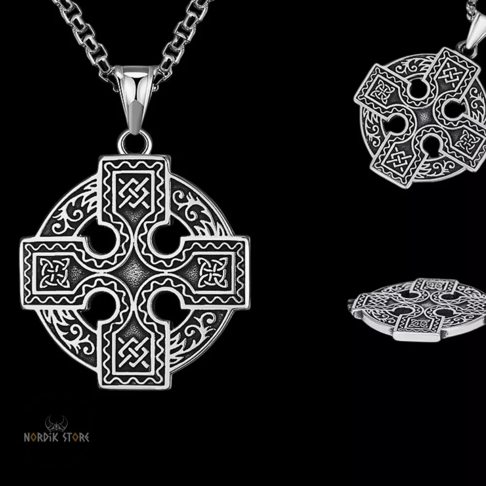 collier viking Croix Sacrée de Midgard en acier, cadeau