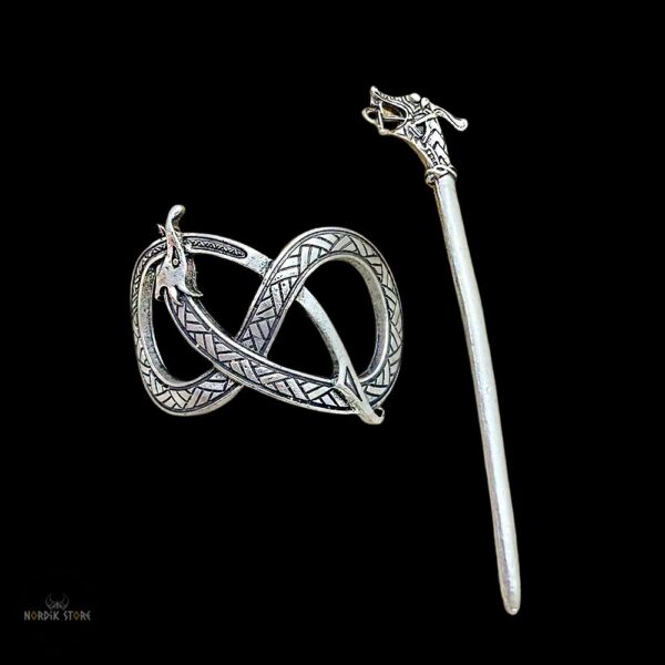 fibule viking Étreinte du Serpent en zinc argent, cadeau femme et ados
