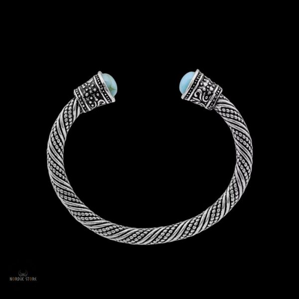 Jonc torque Viking Larmes d’Asgard en acier et pierre turquoise, cadeau