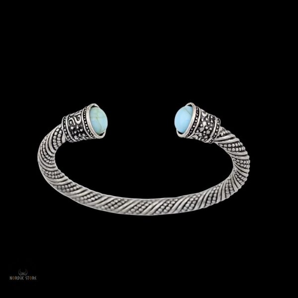 jonc torque Viking Larmes d’Asgard en acier et pierre turquoise, cadeau homme et femme
