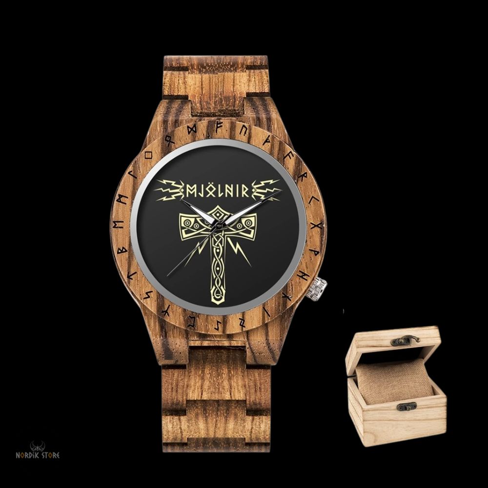 montre viking Mjölnir Foudre du Nord marron avec coffret