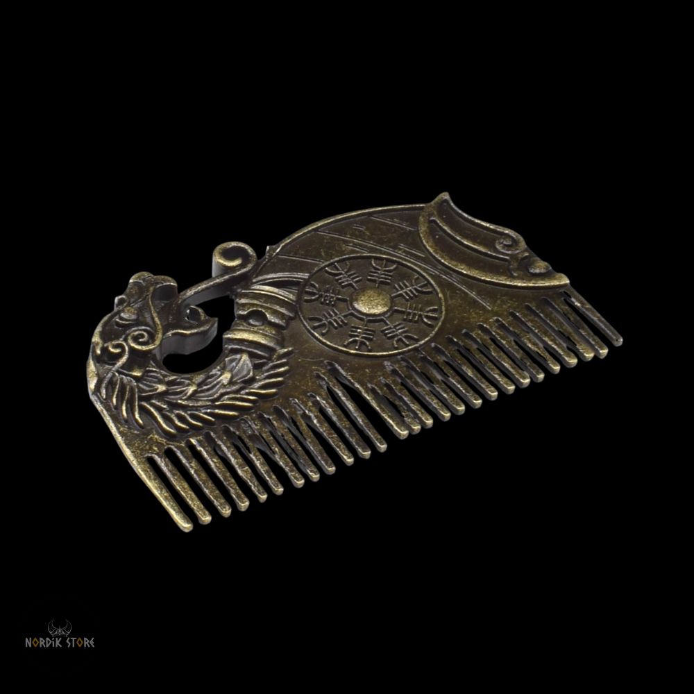 peigne viking Drakkar Sacré en acier bronze, cadeau homme