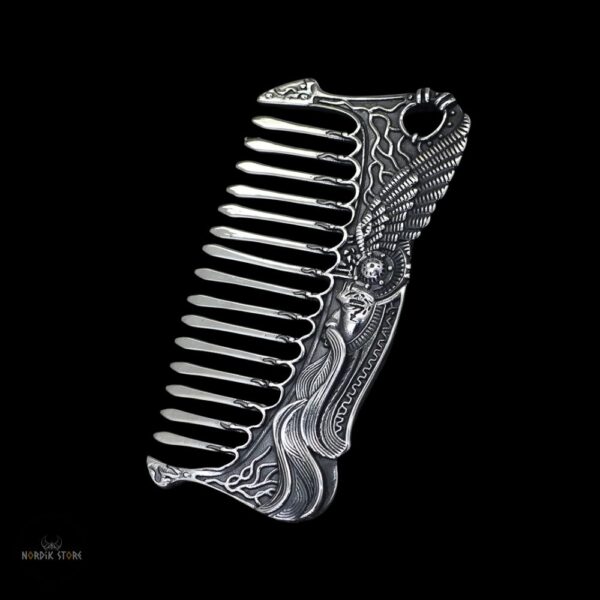 peigne viking Valkyrie d’Argent en acier, cadeau homme