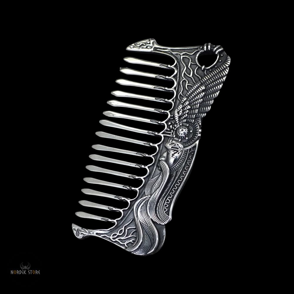 peigne viking Valkyrie d’Argent en acier, cadeau homme