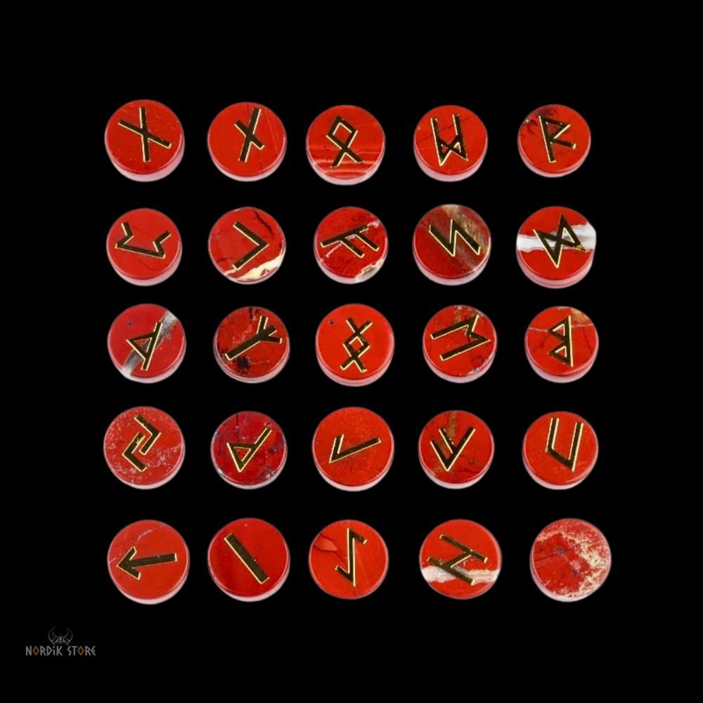 25 runes viking Runda jaspe rouge, cadeau de divination