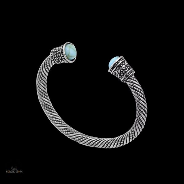 torque Viking Larmes d’Asgard en acier et pierre turquoise, cadeau homme et femme