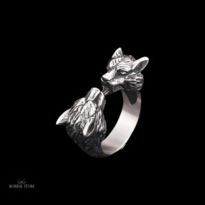 anneau viking les Loups en acier, cadeau