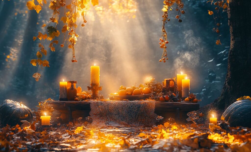 Autel viking automnale avec des offrandes