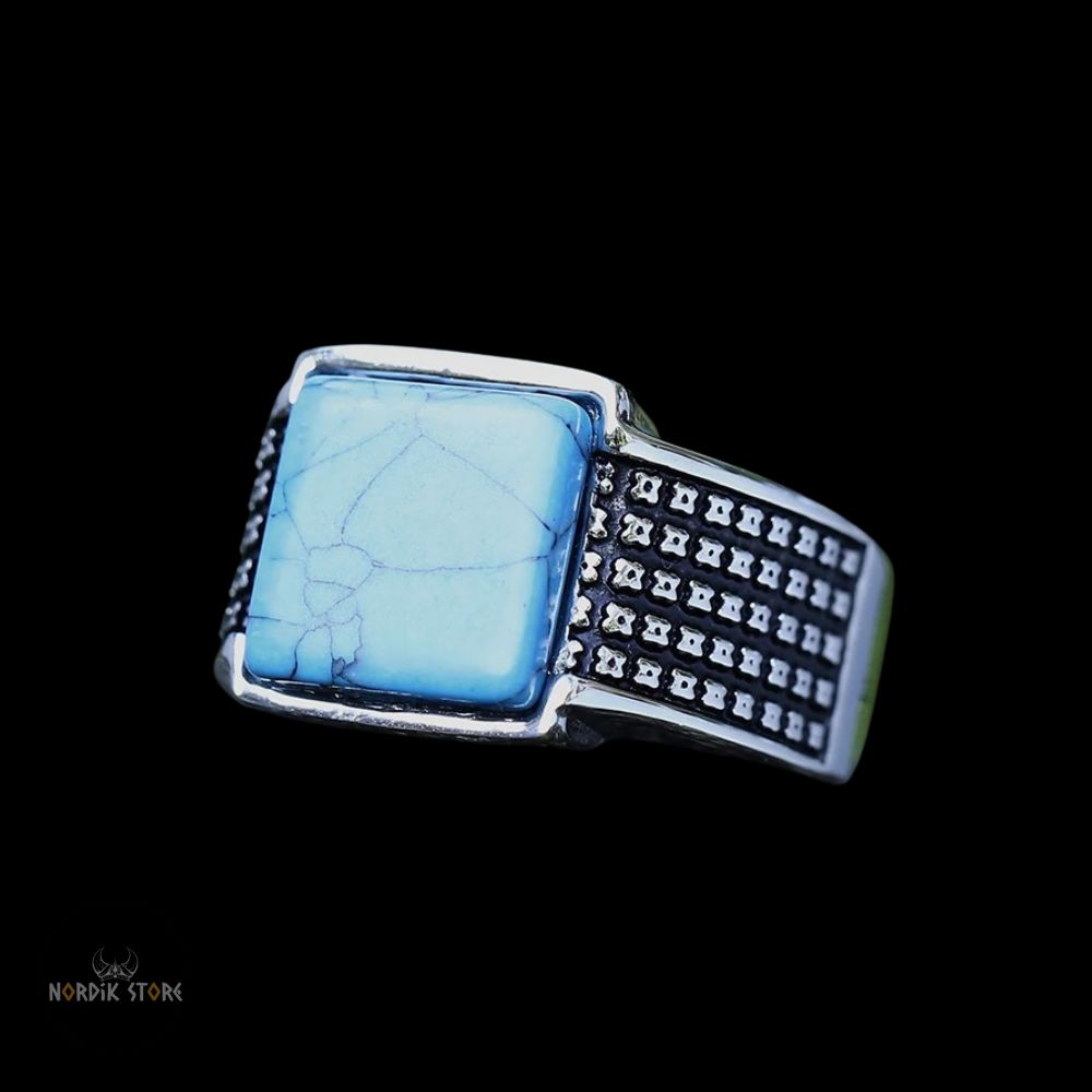 bague viking Turquoise du Jarl en acier, cadeau