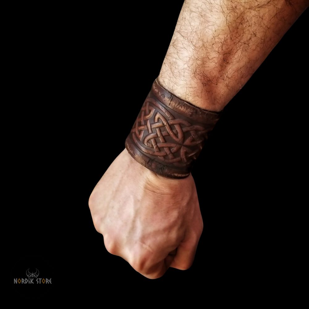 bracelet cuir noeud celtique avec boucles, cadeau homme et ados