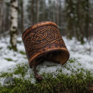 bracelet viking en cuir gravé noeud de dragon, cadeau