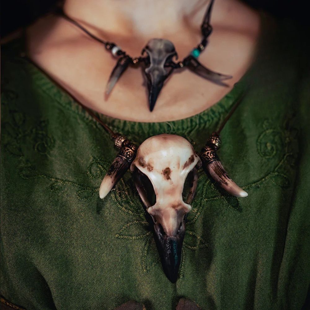 collier viking os de crâne corbeau, cadeau femme et homme pour cosplay