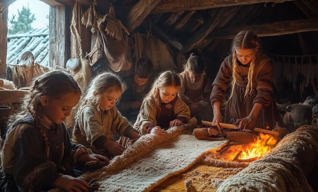 Enfants vikings aux taches quotidiennes 