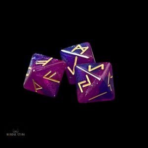 Jeu de 3 dés runes vikings divinatoires violet, cadeaux de divination