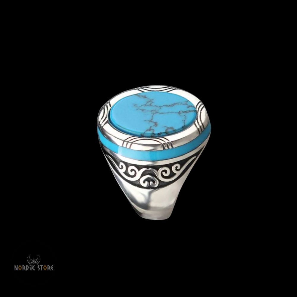 bague viking Harald à la Dent Bleue en alliage et turquoise, cadeau