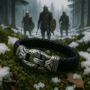 bracelet viking nœud des Jarls en cuir et acier, cadeau homme