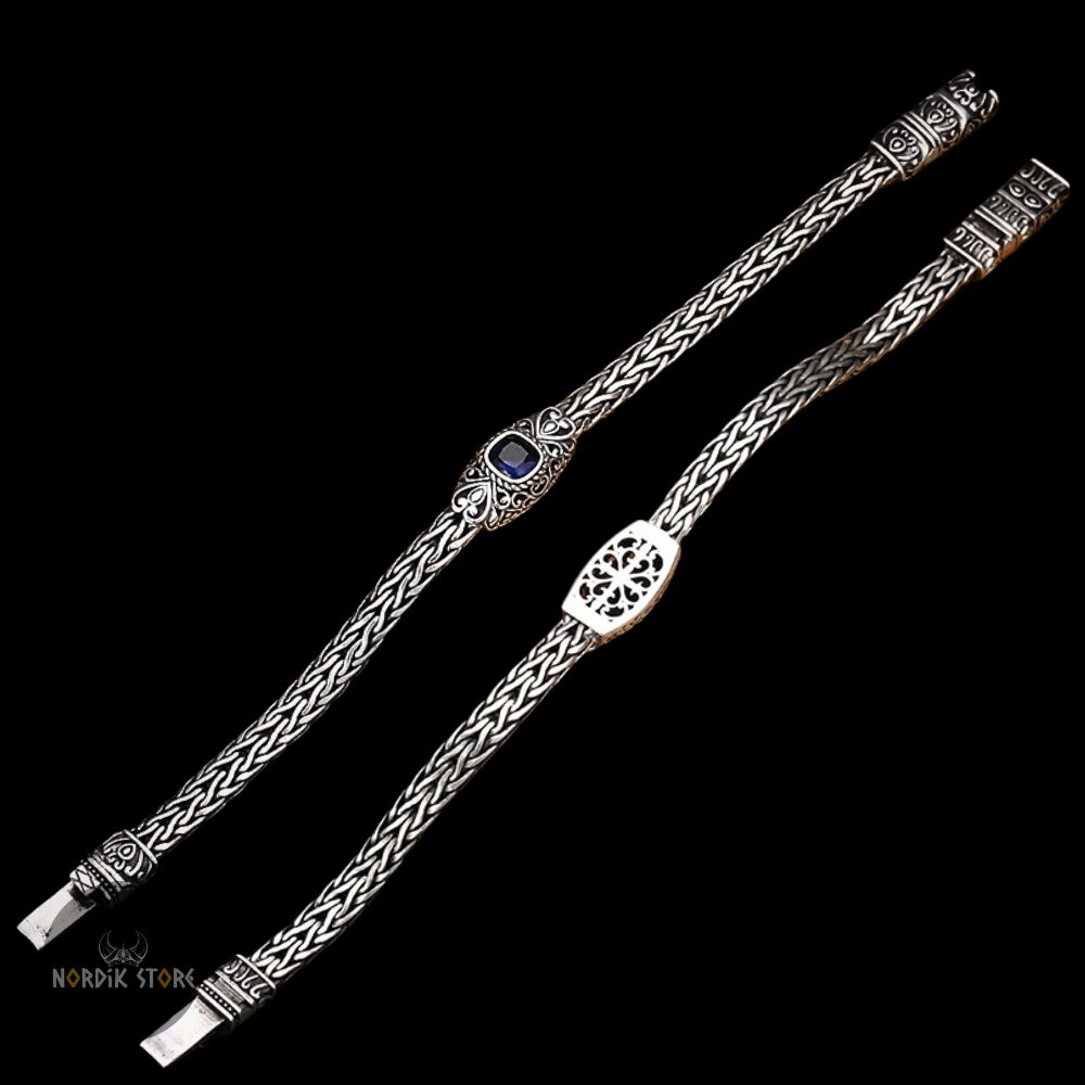 Bracelet viking saphir des jarls en argent avec fermoir sécurisé, cadeau