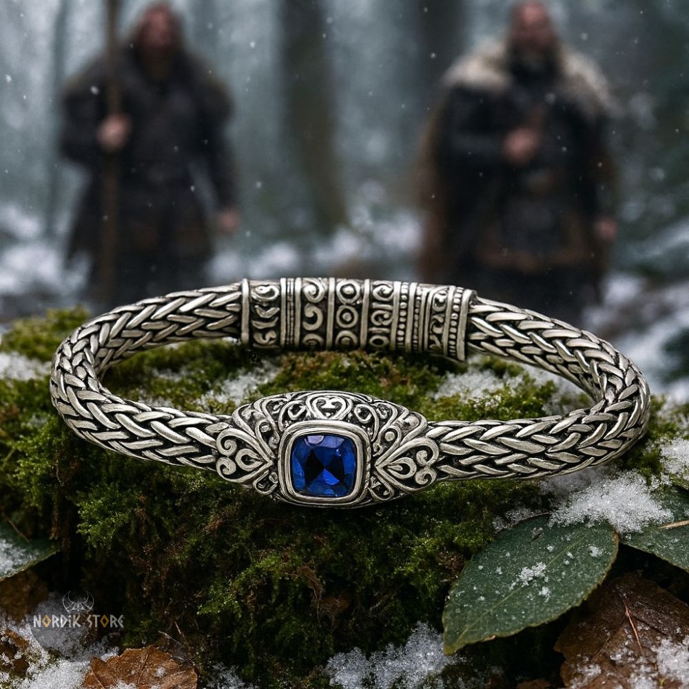 Bracelet viking saphir des jarls en argent et saphir, cadeau homme et femme
