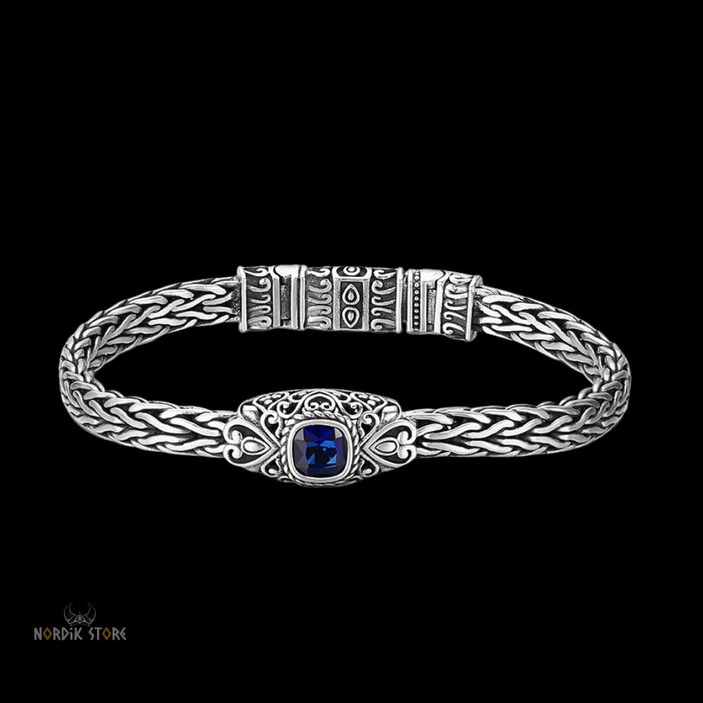 Bracelet viking saphir des jarls en argent et saphir, cadeau homme