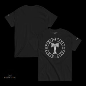 Recto verso du T-shirt viking le Mjolnir de Thor noir, cadeau