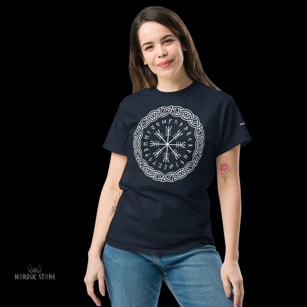 T-shirt viking les runes magiques bleu marine, cadeau femme