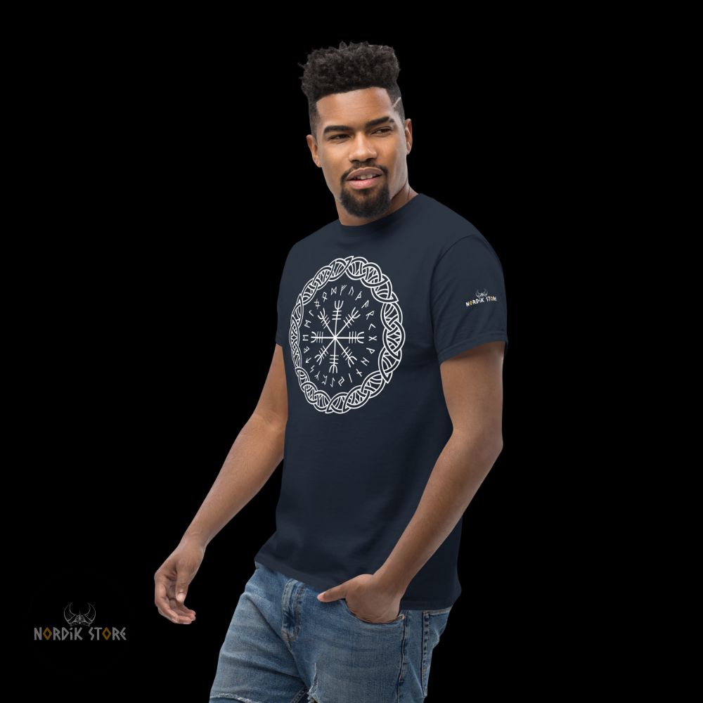 T-shirt viking les runes magiques bleu marine, cadeau homme